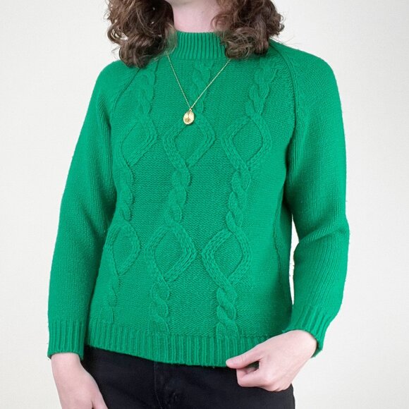 Vintage 60s 70s Cable Knit Hand Loomed Sweater Preppy Christmas Bold Scandi Girl - Picture 2 of 9